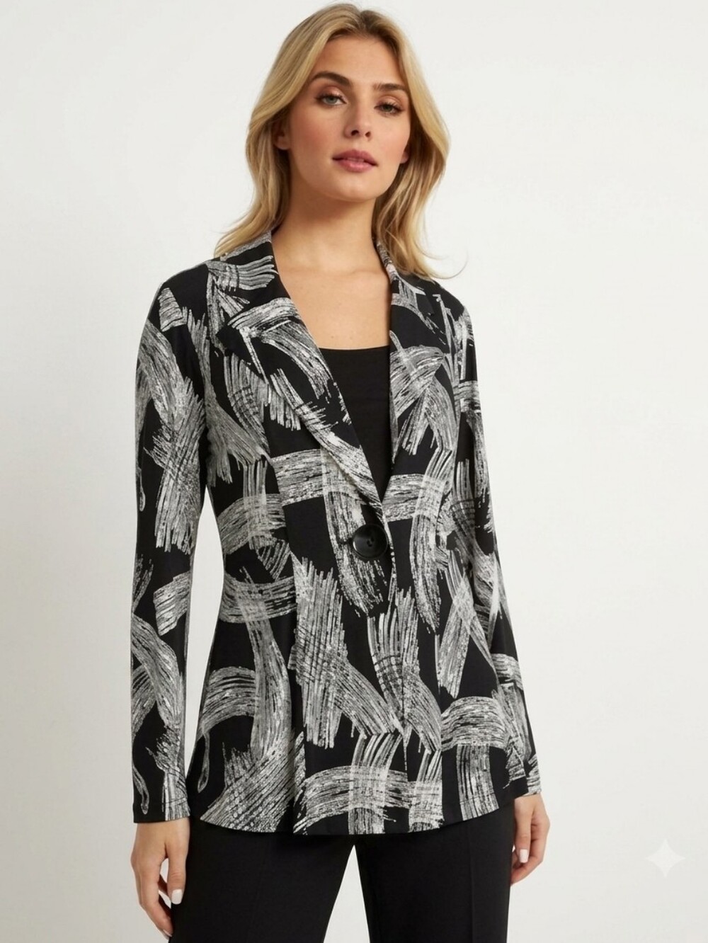 Joseph Ribkoff Black and White Abstract Blazer